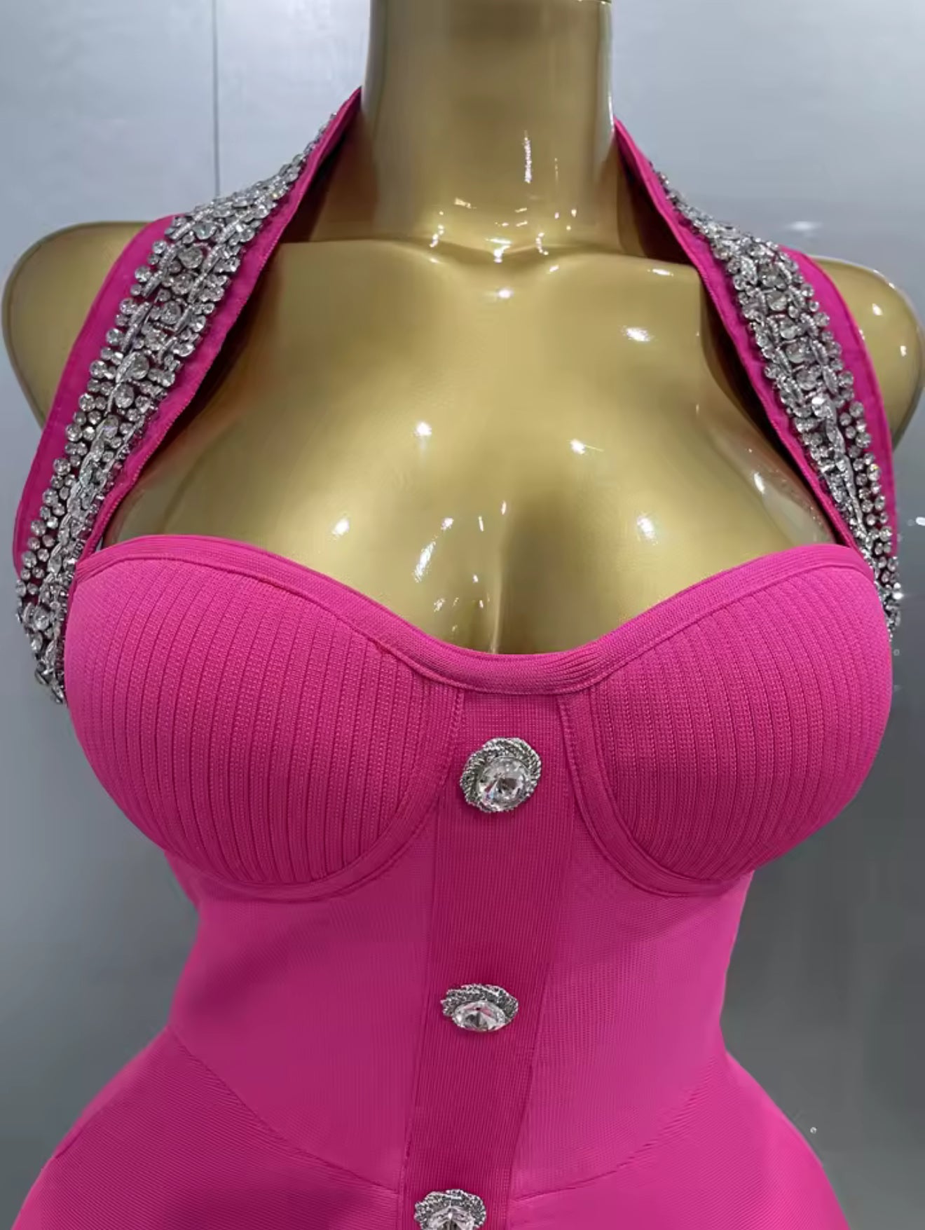 Fuchsia Glam Crystal Dress