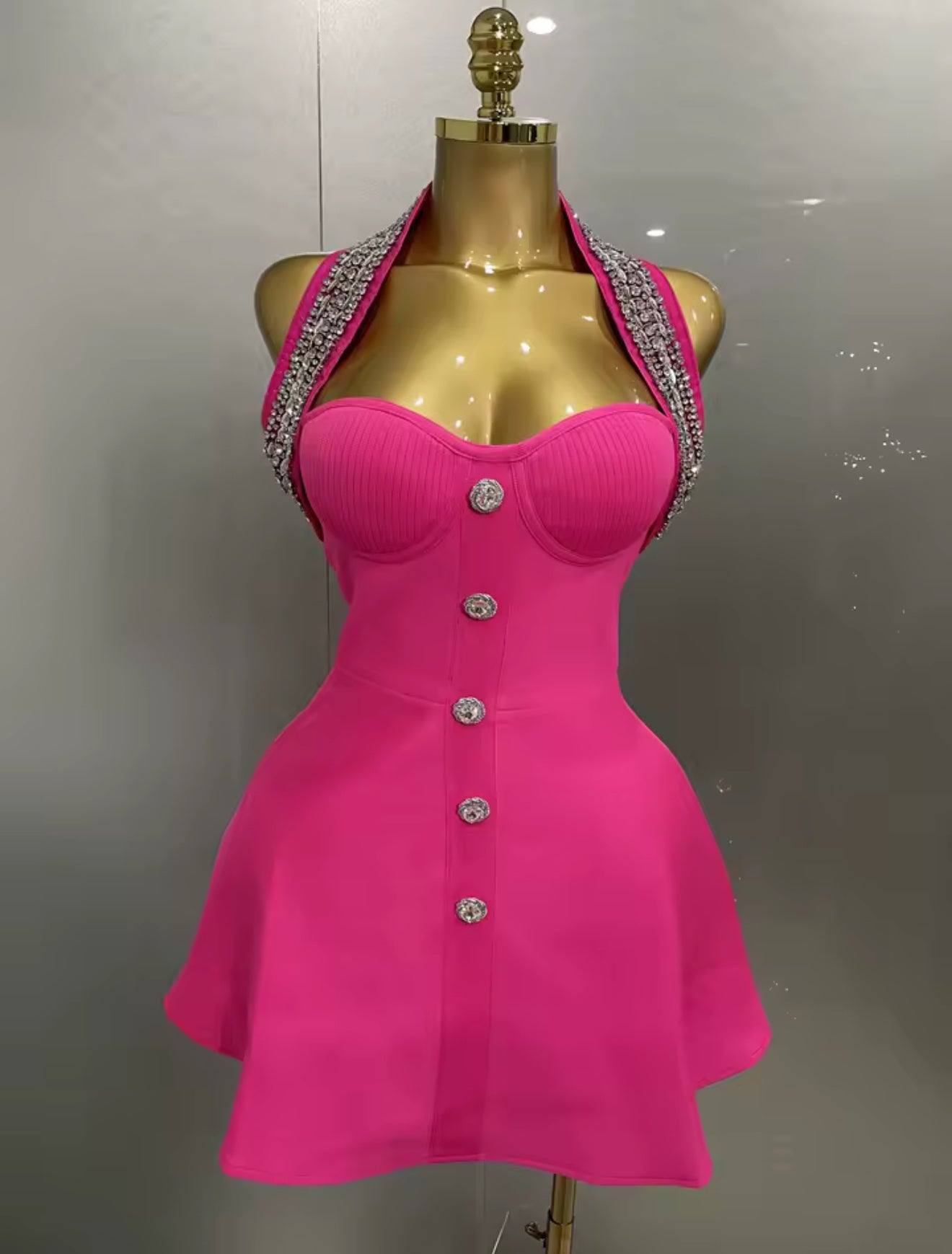 Fuchsia Glam Crystal Dress