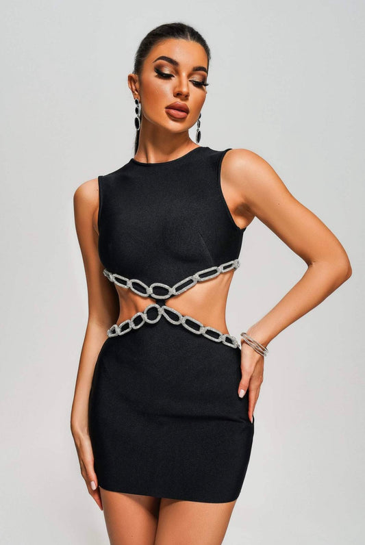 Chain Reaction Cutout Mini Bandage Dress