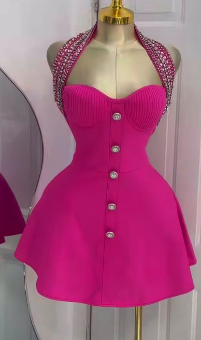 Fuchsia Glam Crystal Dress